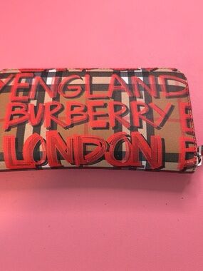 Burberry Red Graffiti Check Zip Wallet